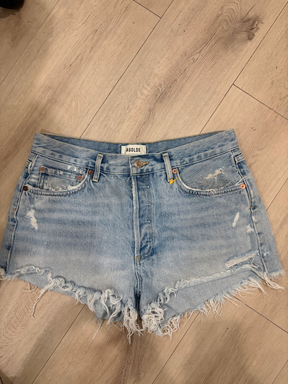 Agolde Light Blue Parker 29Distressed Denim Cutoff Shorts